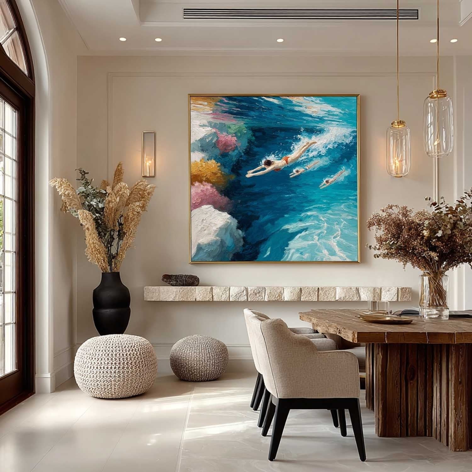 Tropical Ocean Swimmers Impasto Painting