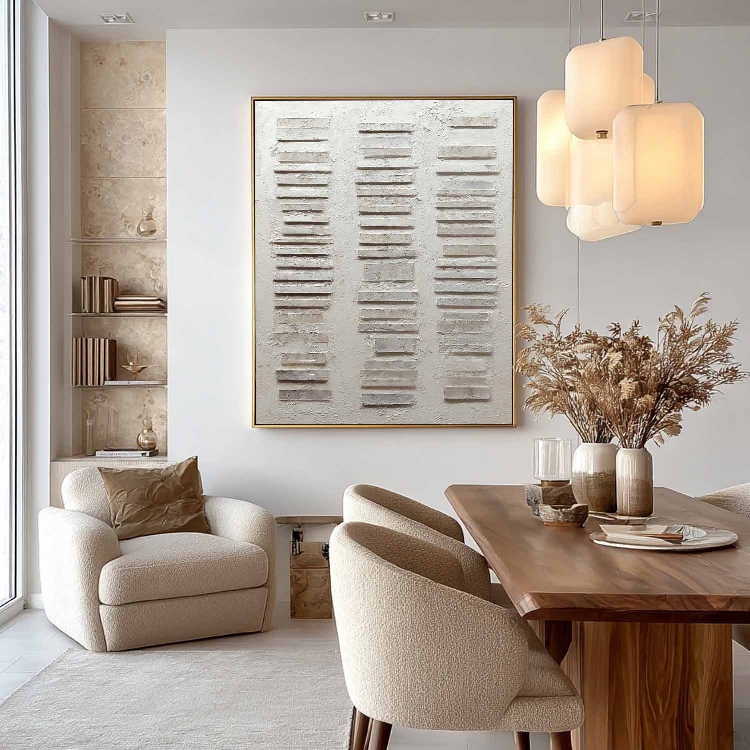 Wall Art Vertical Textured Abstract Striped Scene Serene Neutral