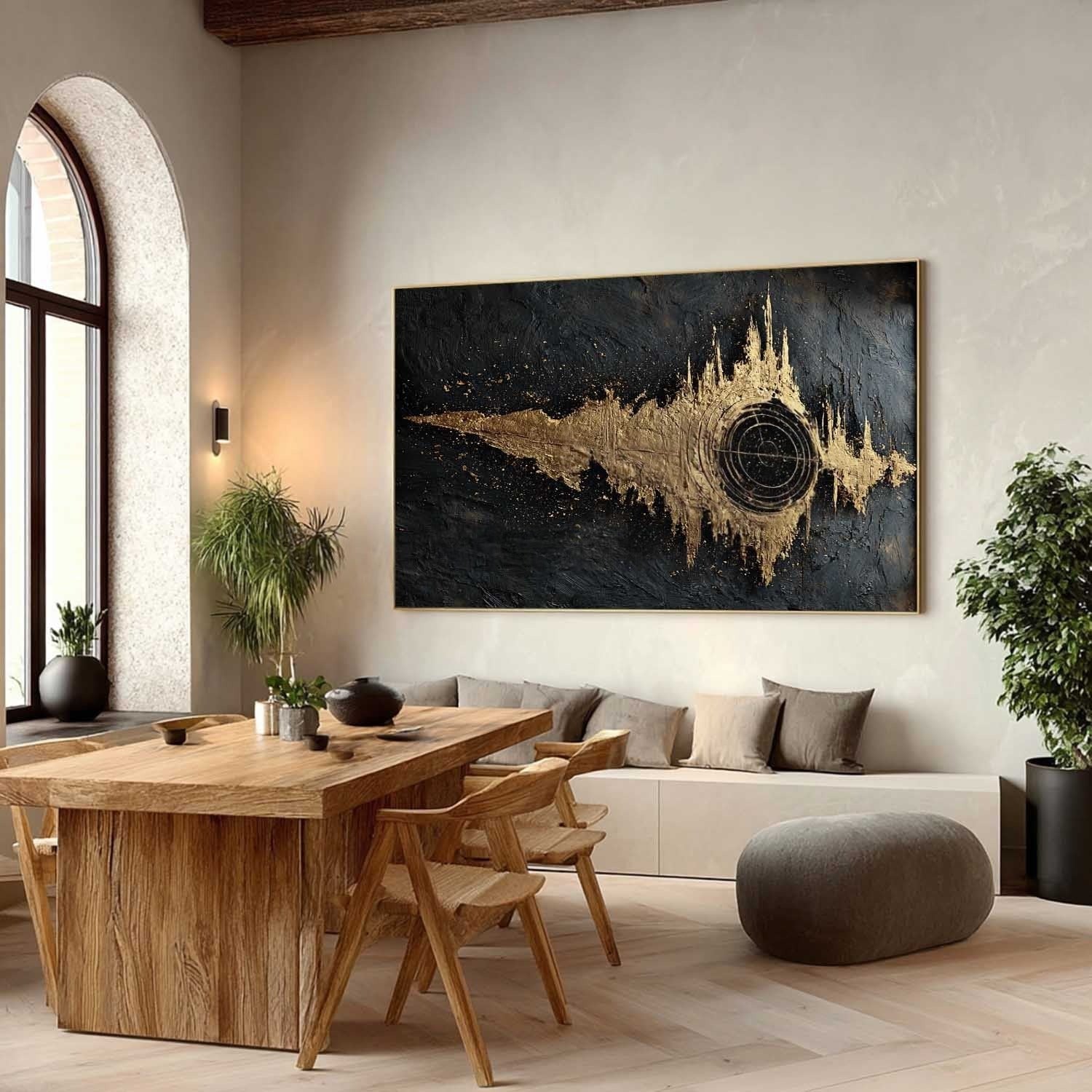 Wall Art Abstract Soundwave Black Gold Painting