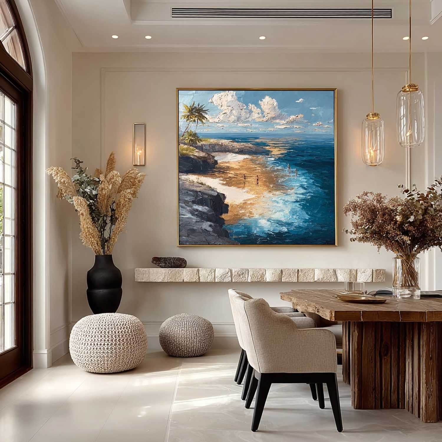 Tropical Cliffside Beach Impasto Painting