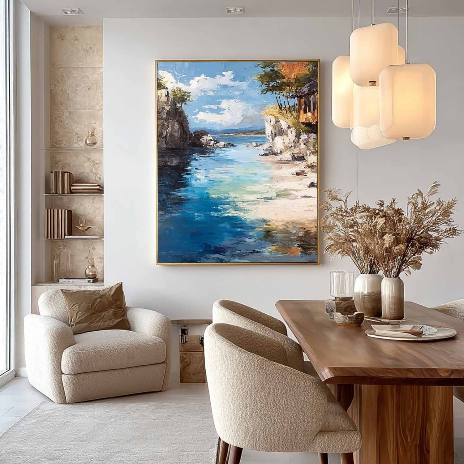 Secluded Cliffside Cove Impasto Painting