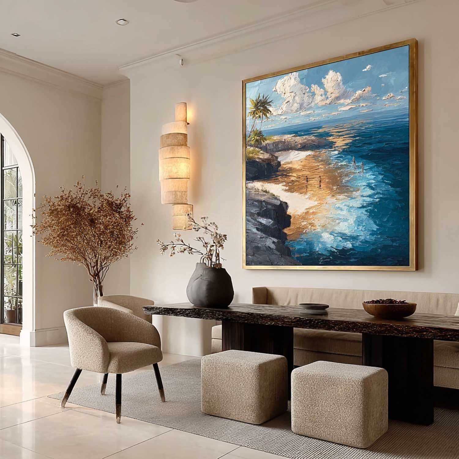 Tropical Cliffside Beach Impasto Painting