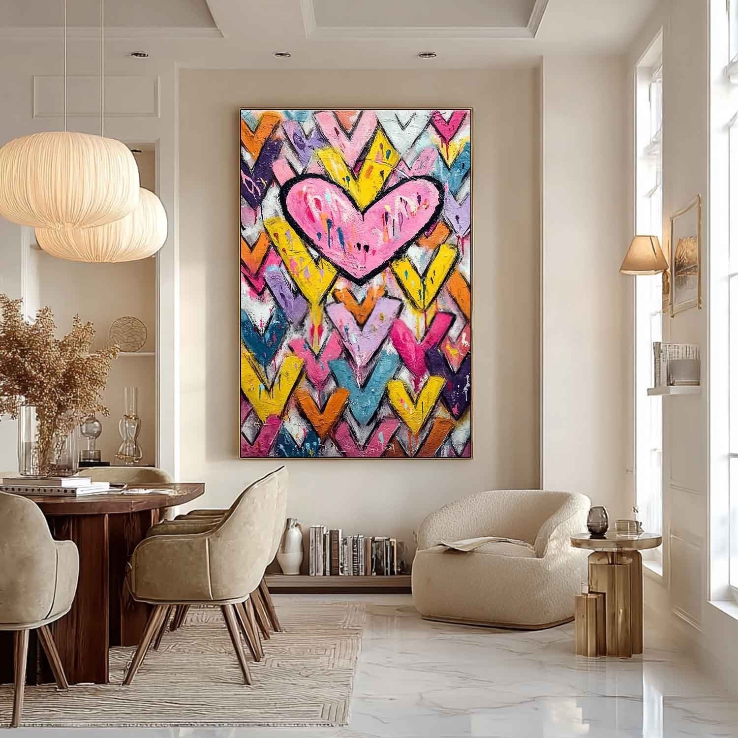 Wall Art Pop Art Pink Heart Colorful Chevron