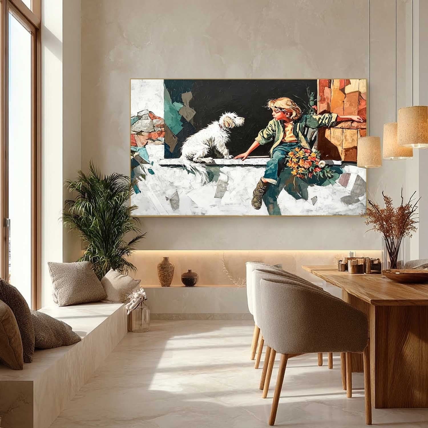 Boy Dog Figure Oil Painting Vibrant - Neutralighting