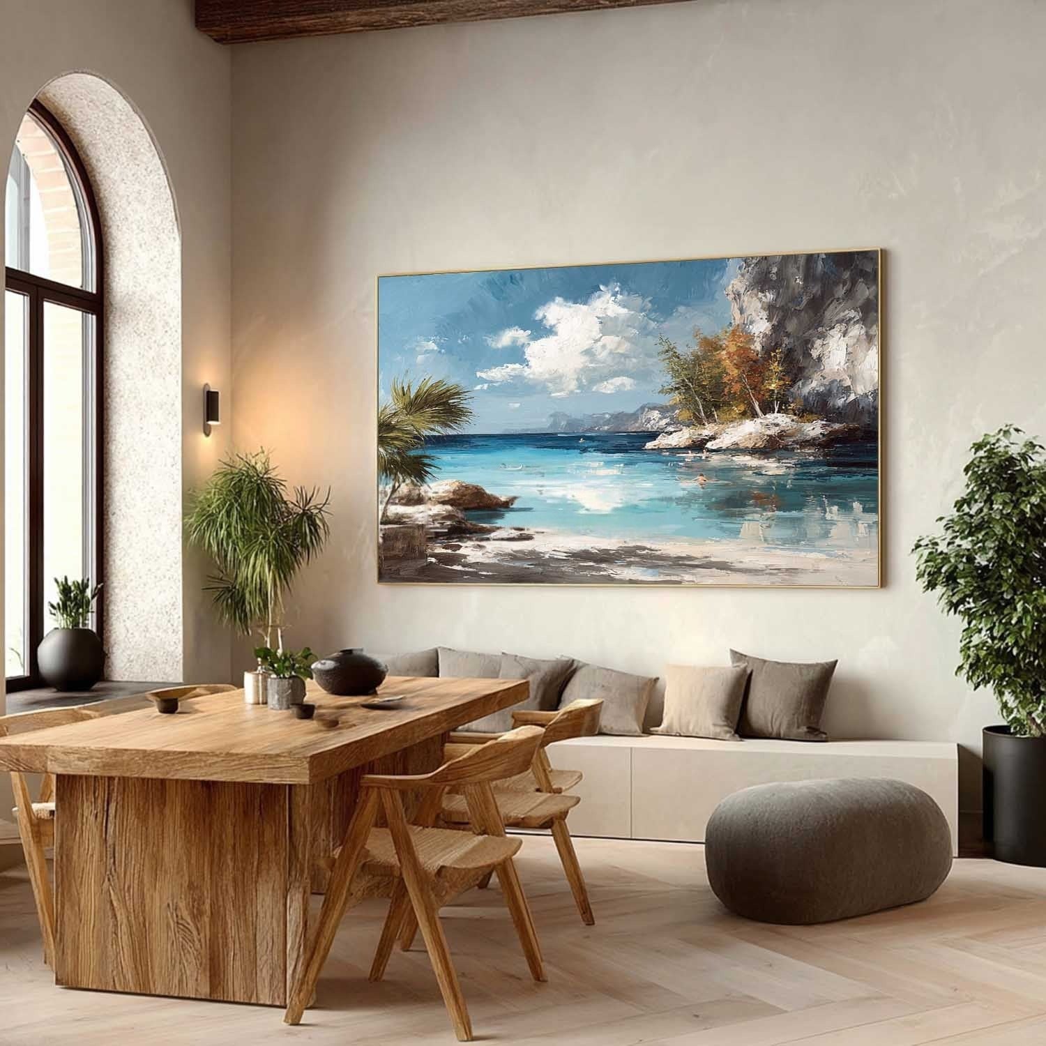 Tropical Cliffside Bay Impasto Painting