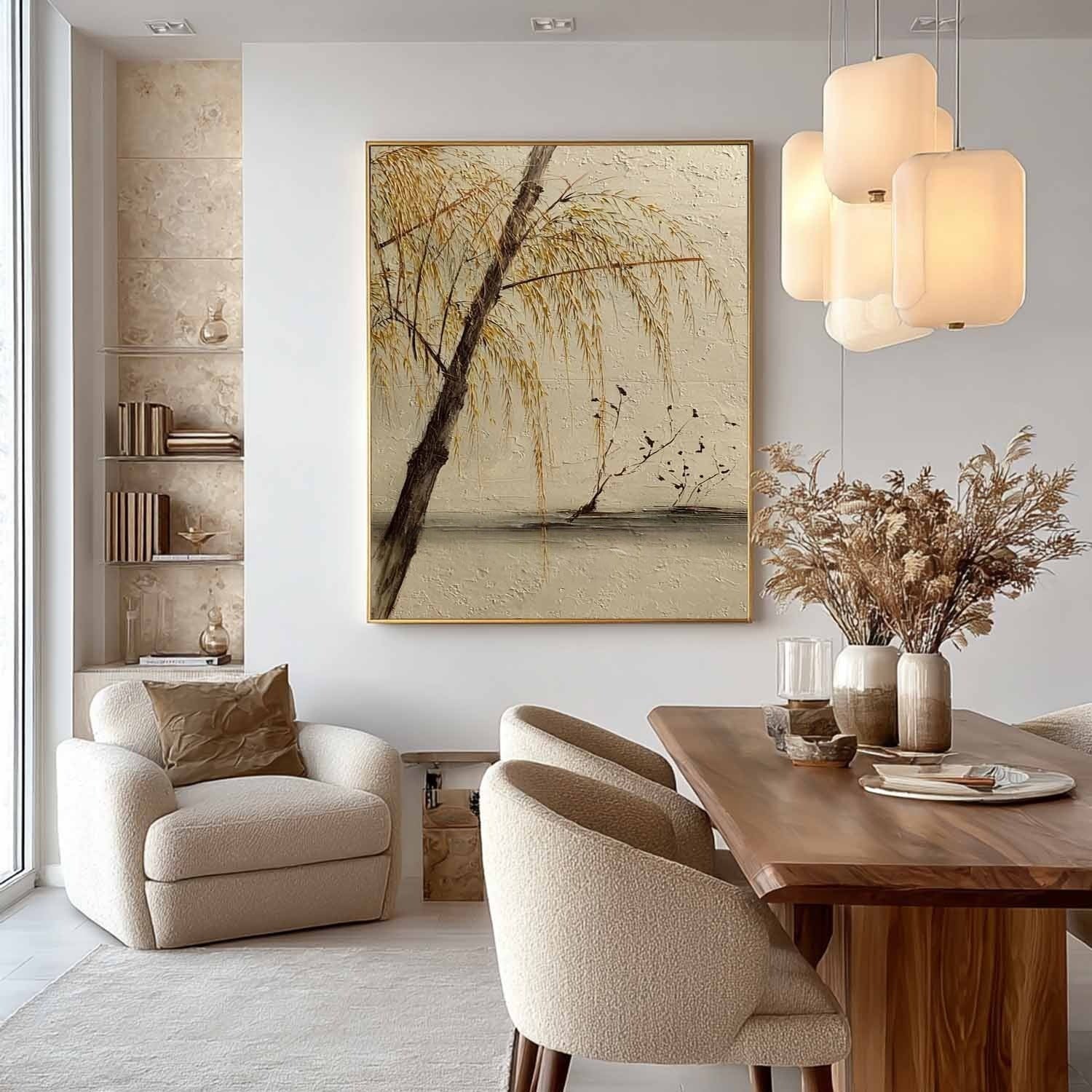 Autumn Willow Lake 3D Impasto Painting