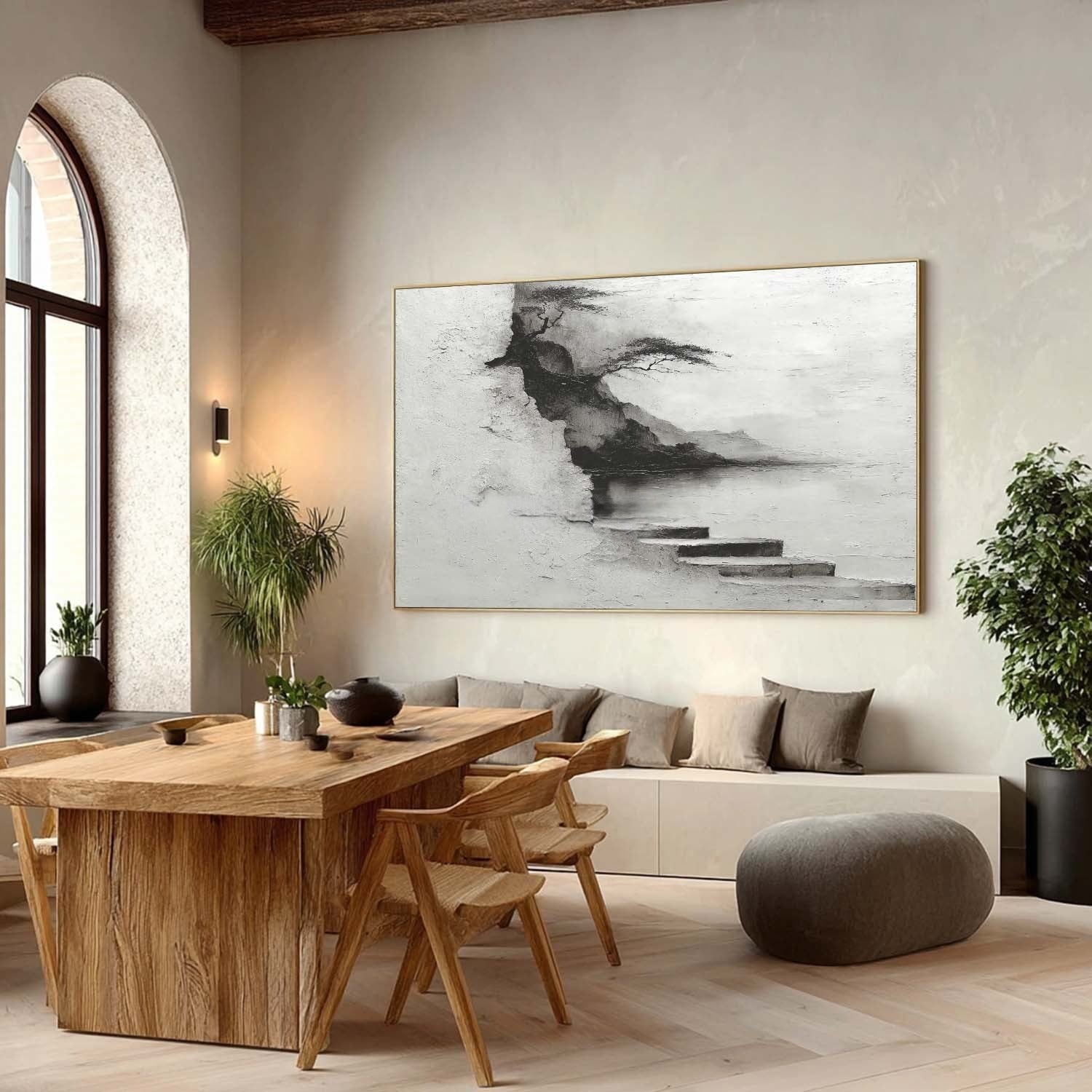 Wall Art Monochrome Cliff Tree Lakeside Landscape