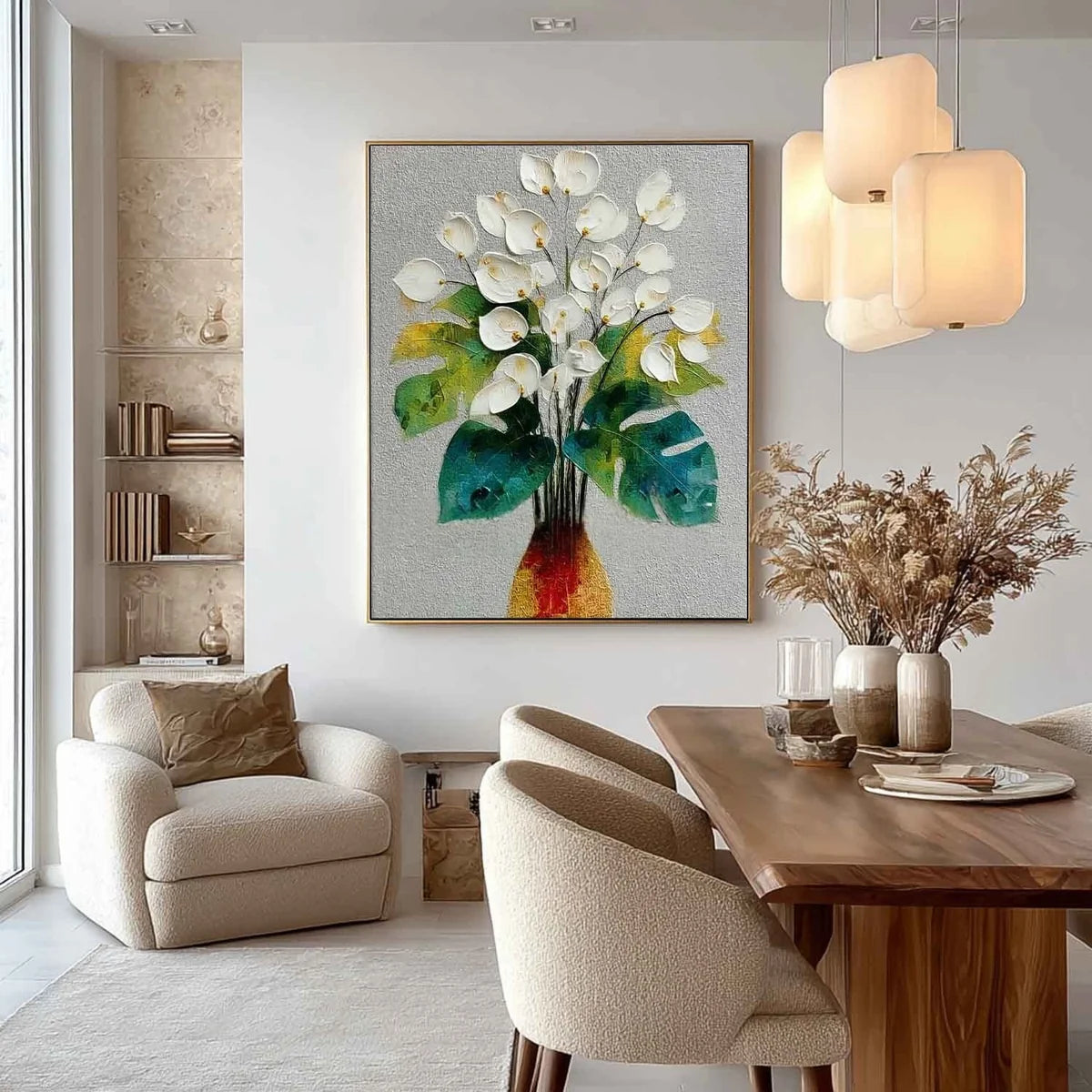 White Calla Lily Monstera Impasto Painting