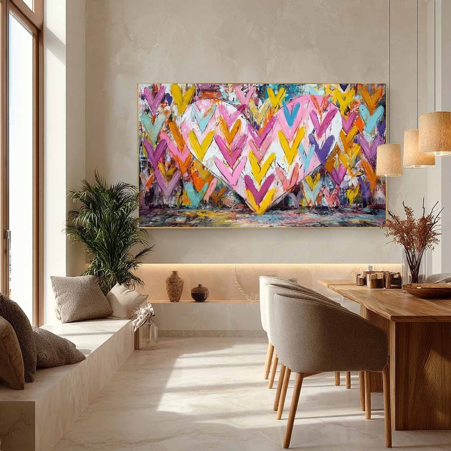 Vibrant Chevron Heart Impasto Painting