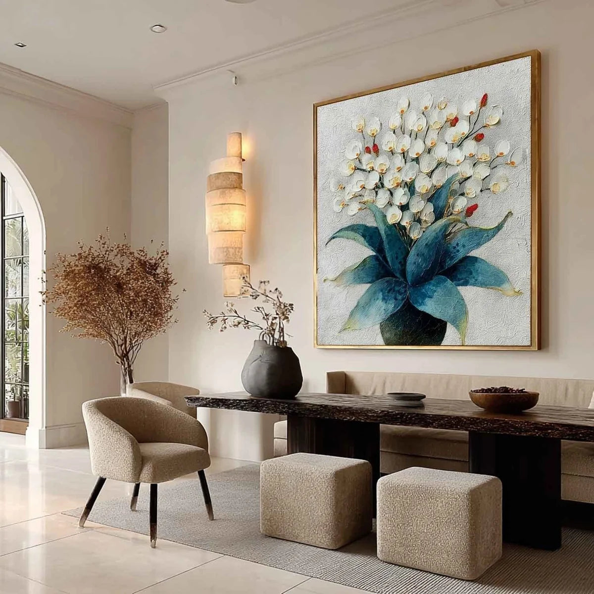 White Orchid Bouquet Impasto Painting