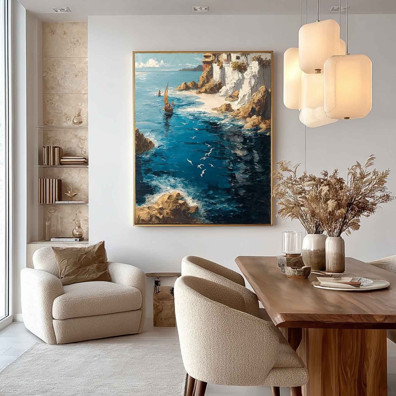 Wall Art Mediterranean Coastal Village Sailboat