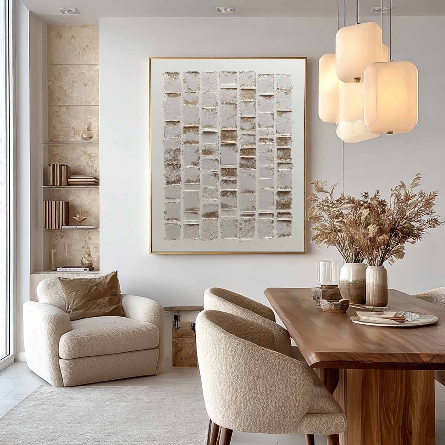 Wabi-Sabi Stacked Tiles Bas-Relief Painting