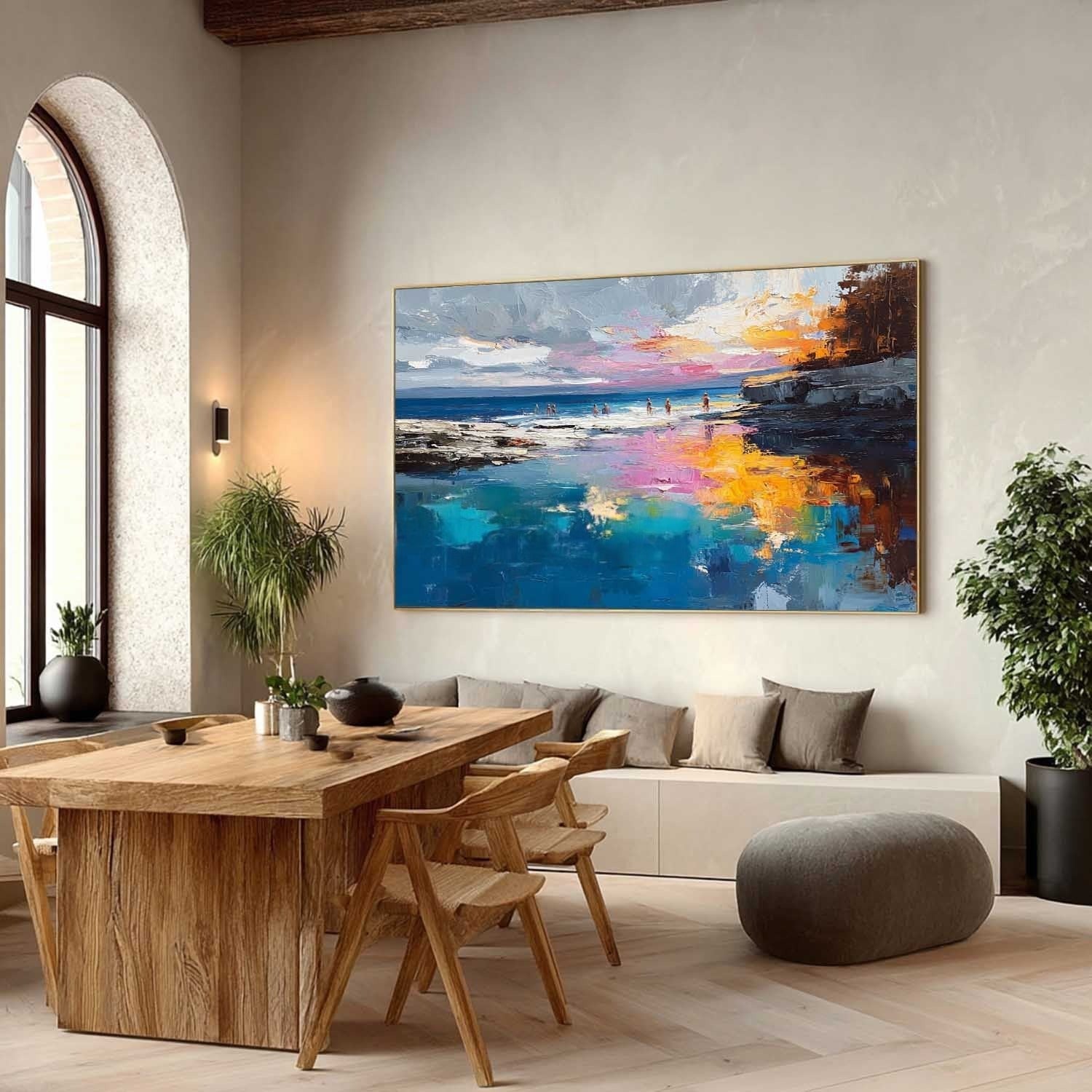 Vibrant Coastal Sunset Impasto Painting