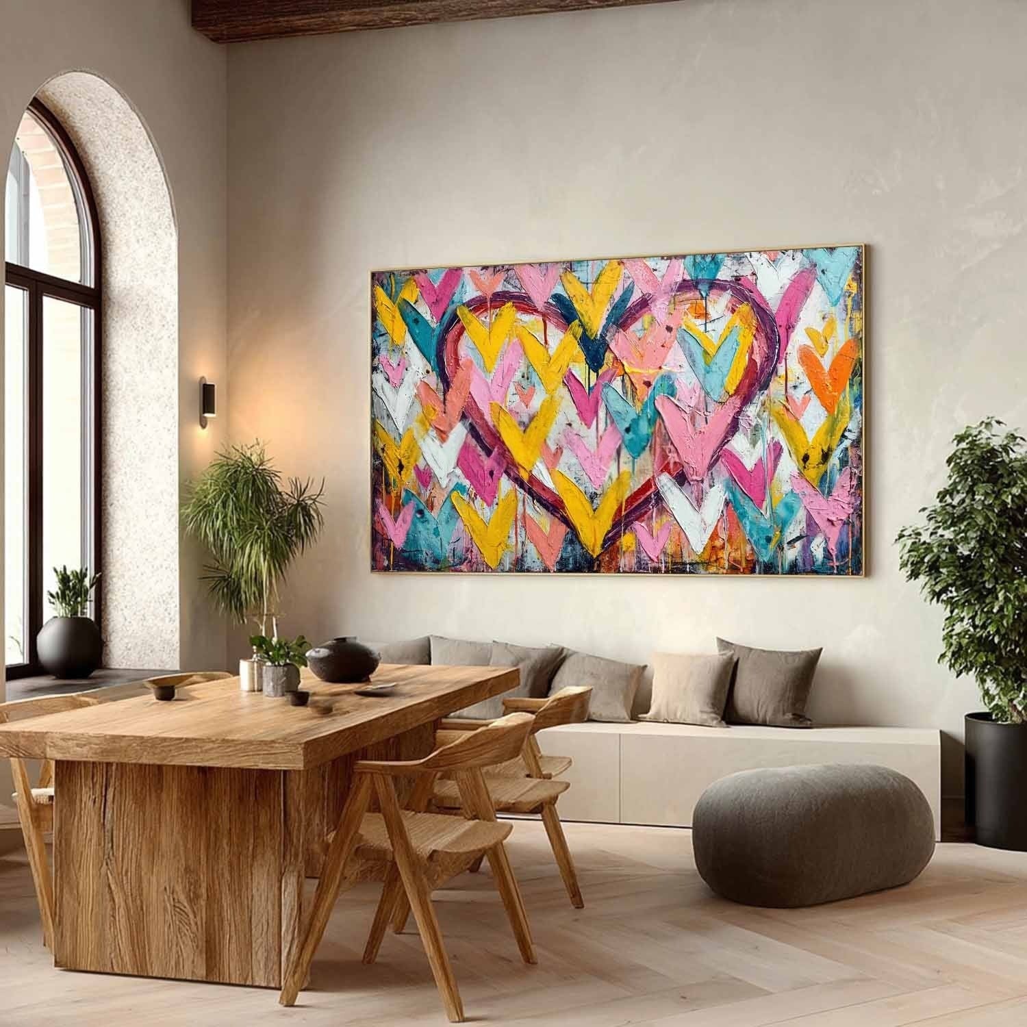 Double Chevron Heart Impasto Painting