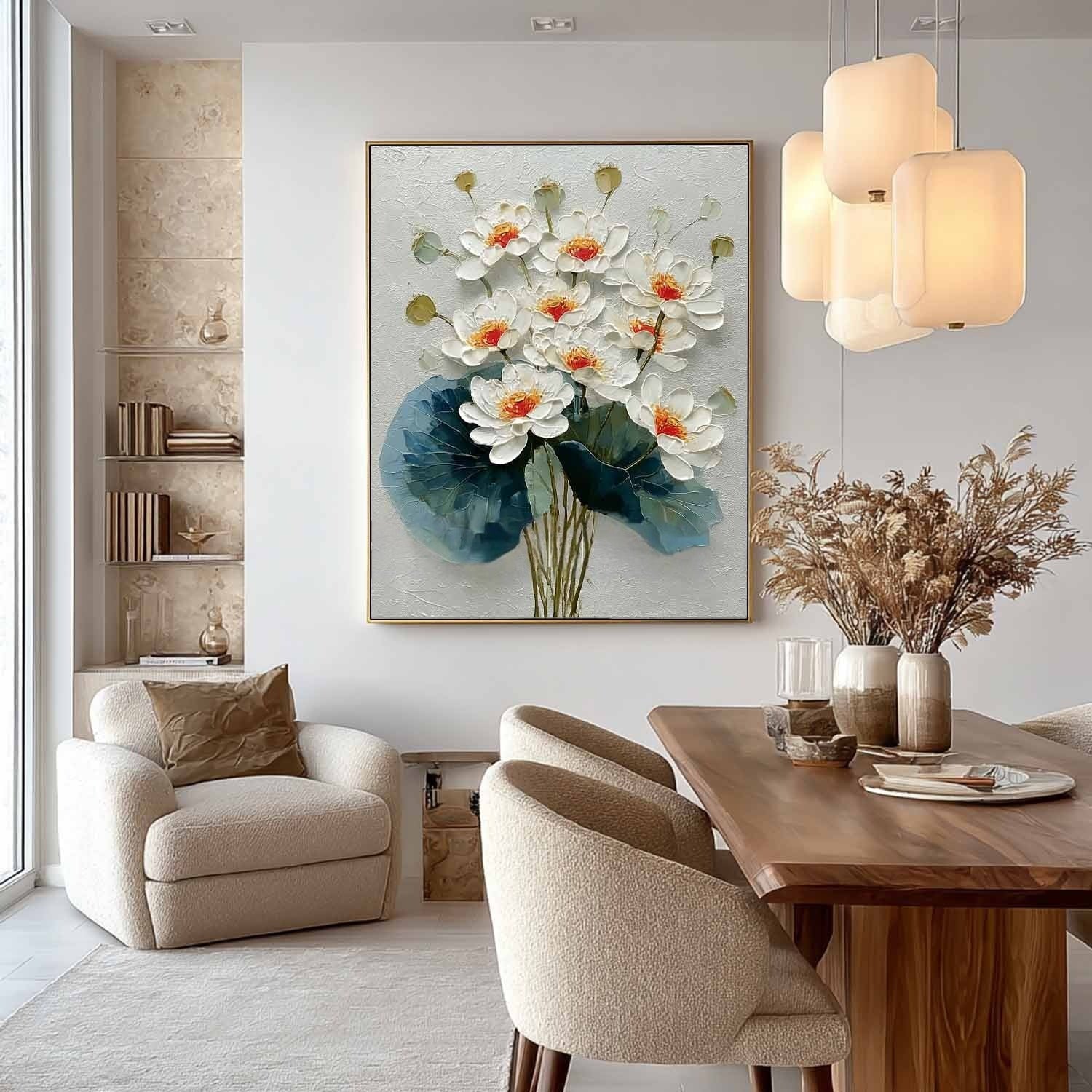 White Lotus Bouquet Impasto Painting