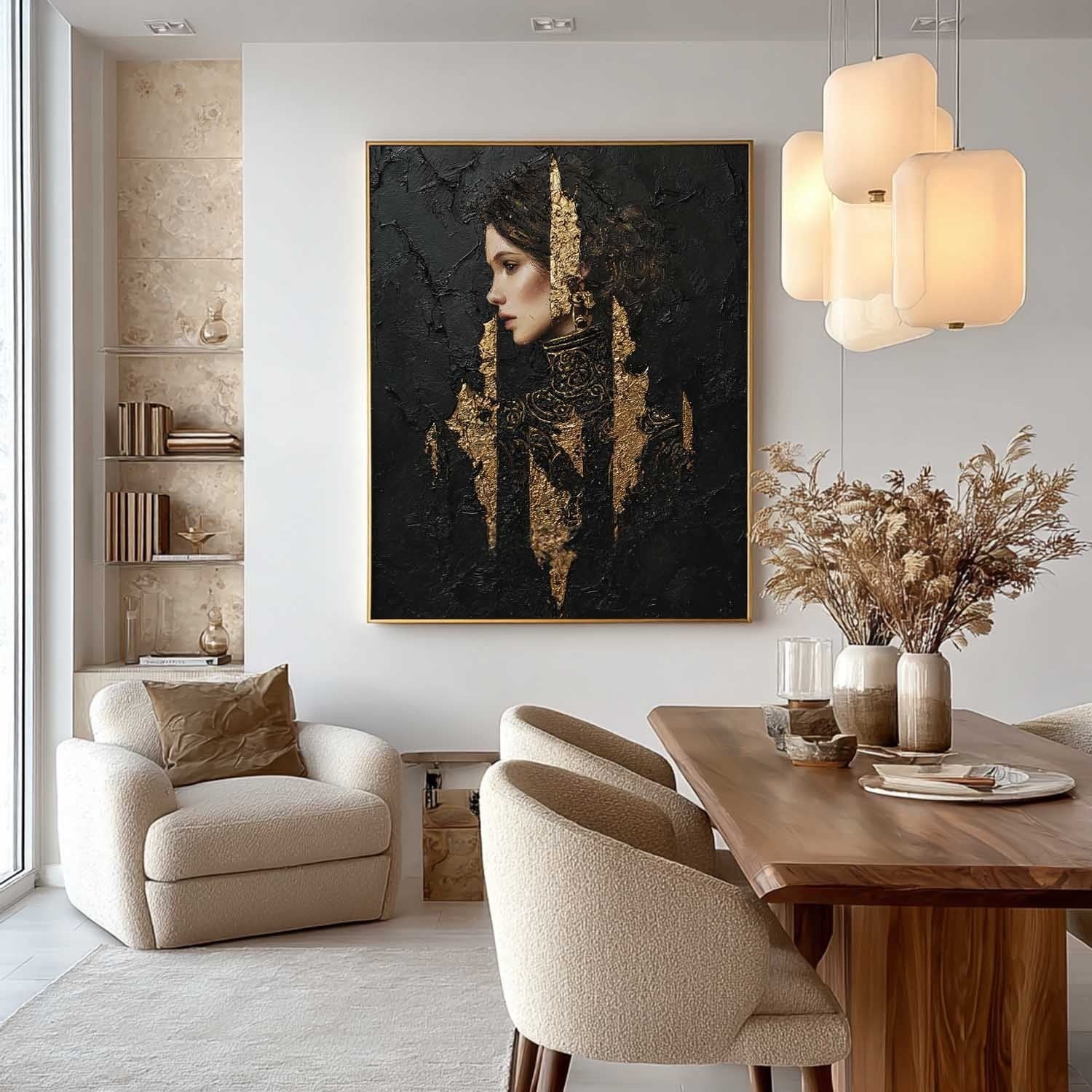 Golden Warrior Portrait Mixed Media Painting