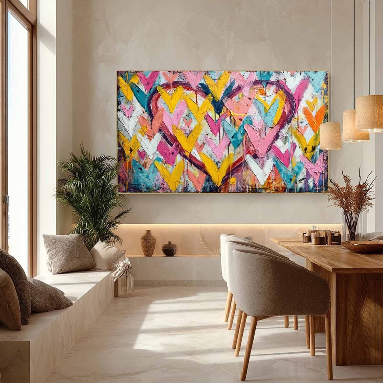 Double Chevron Heart Impasto Painting