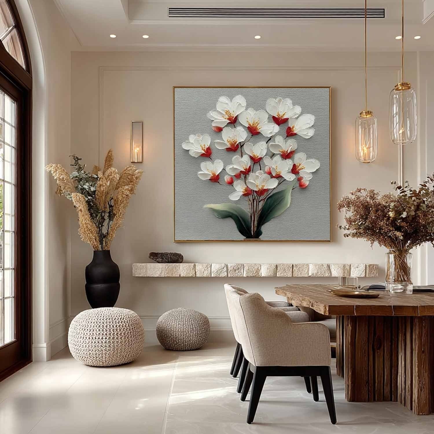 White Cherry Blossom 3D Textured Painting