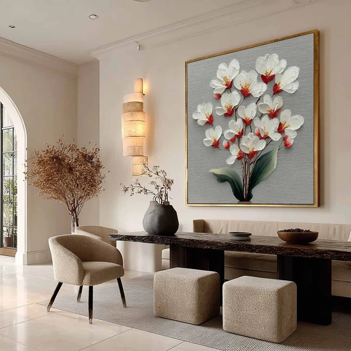 White Cherry Blossom 3D Textured Painting
