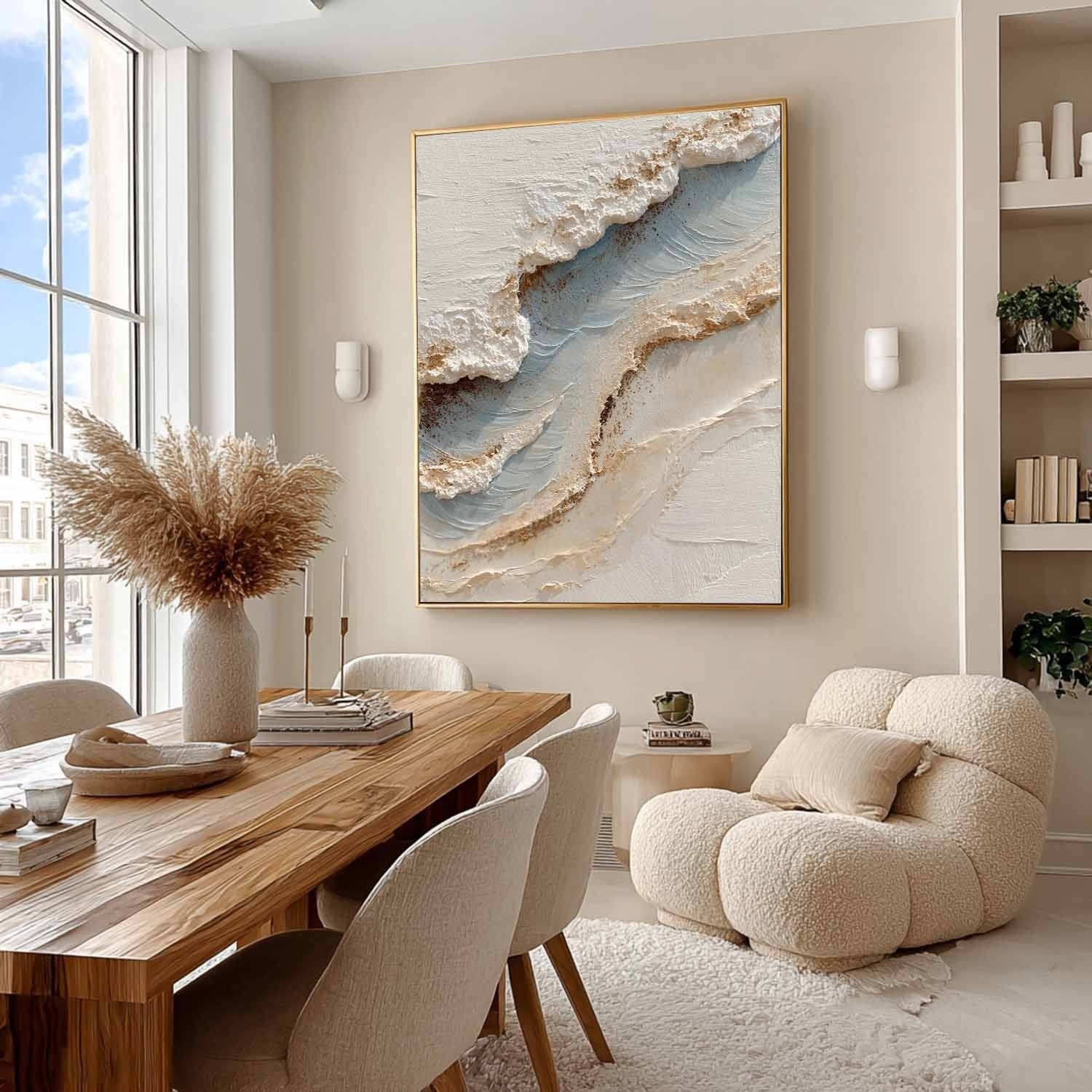 Wall Art Abstract Coastal Wave Beige Blue