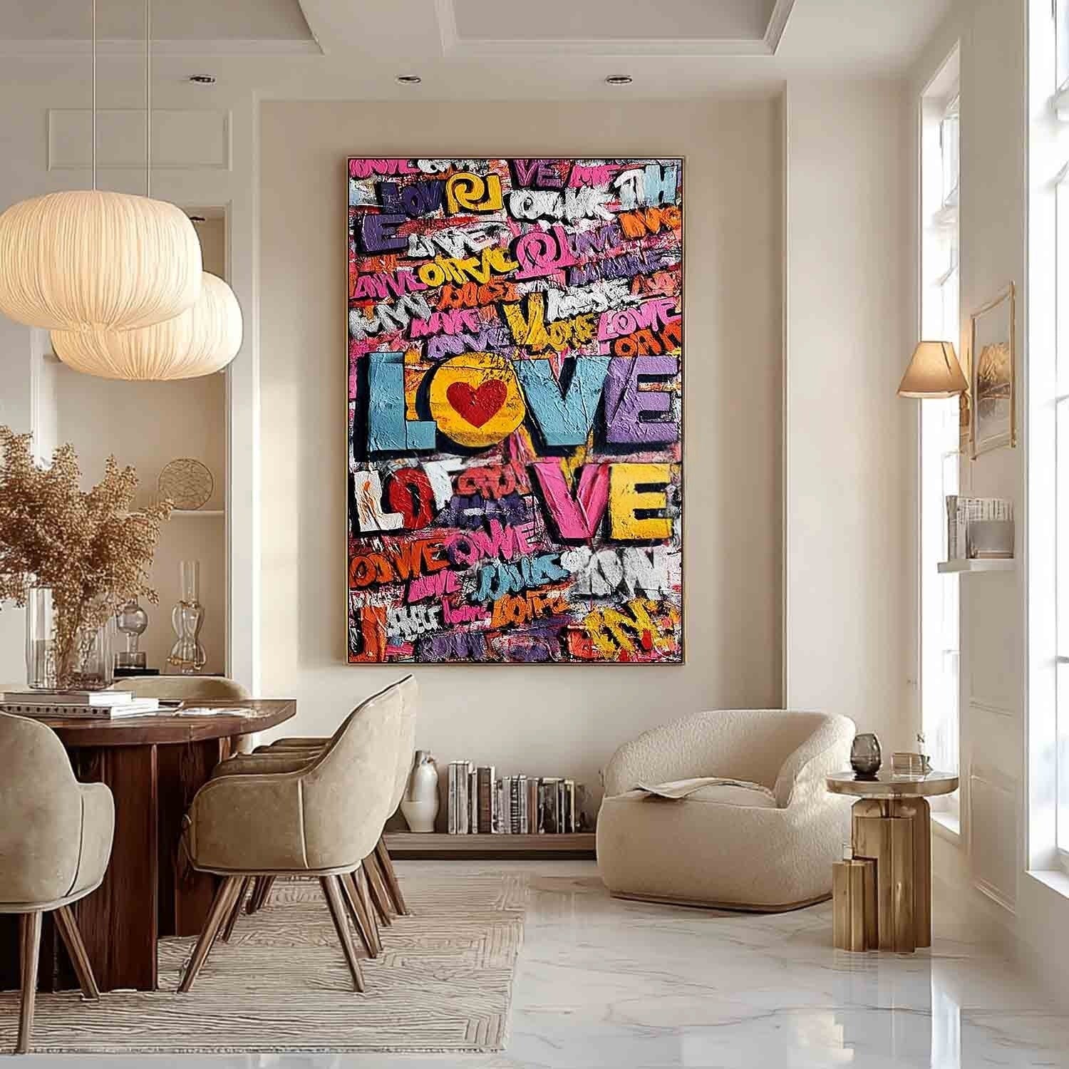 Vertical Graffiti Love Pop Art Impasto Painting