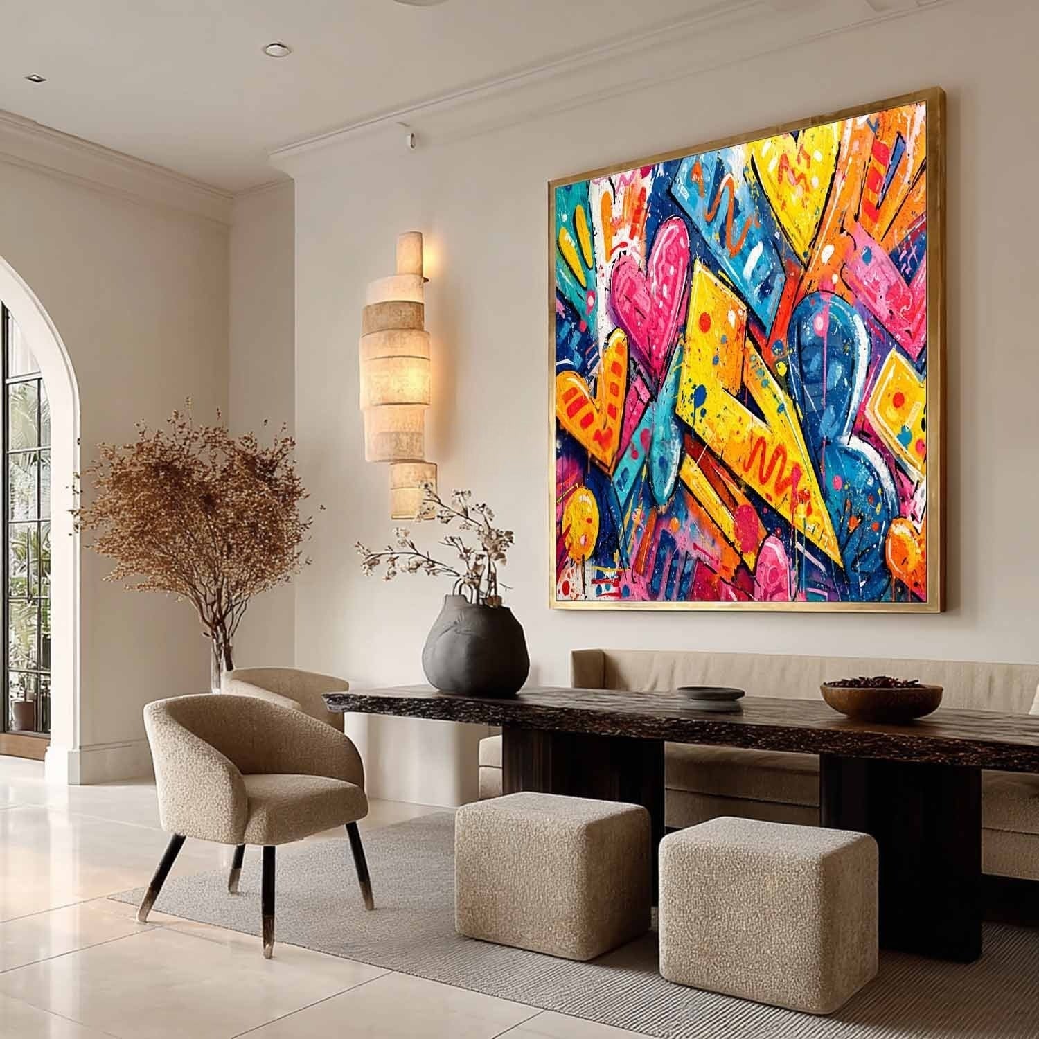 Graffiti Love Hearts Pop Art Impasto Painting