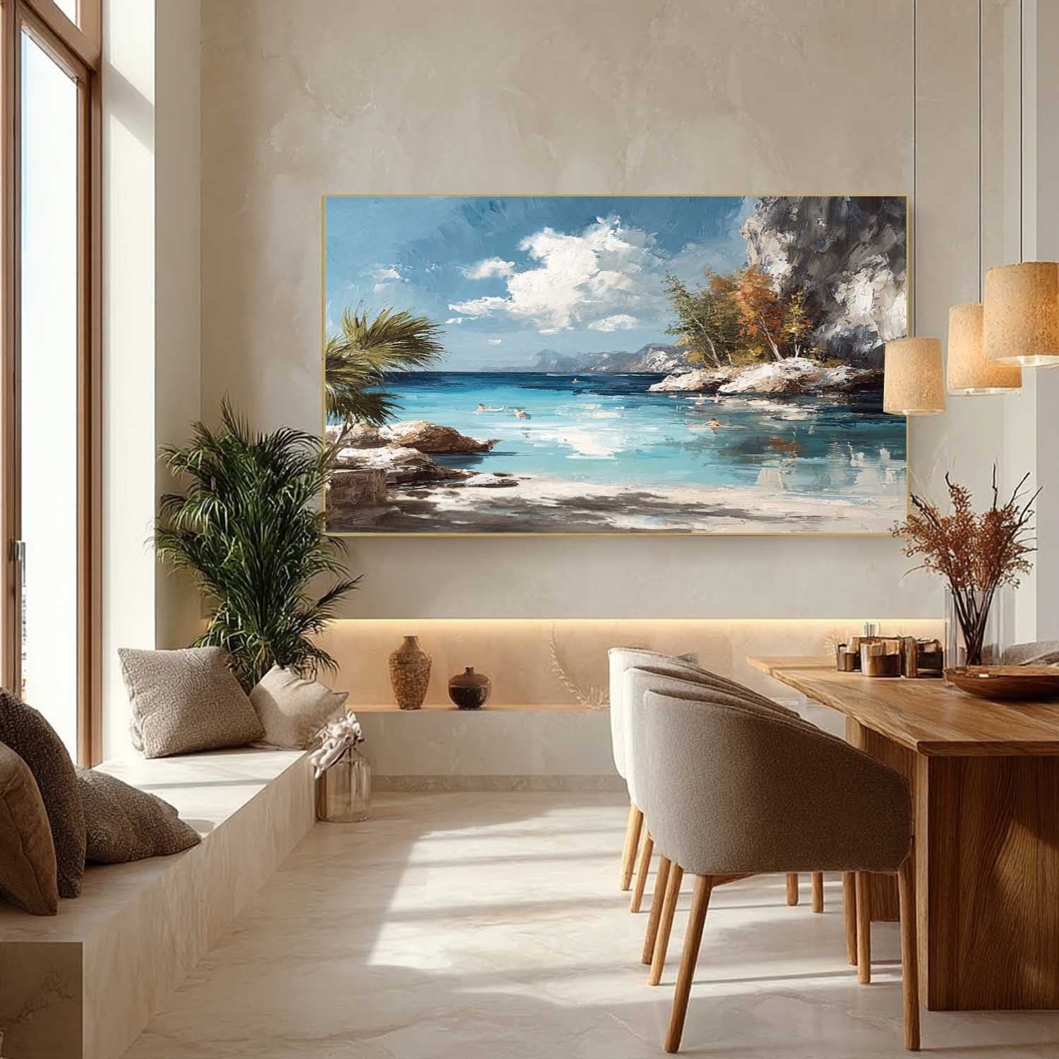 Tropical Cliffside Bay Impasto Painting