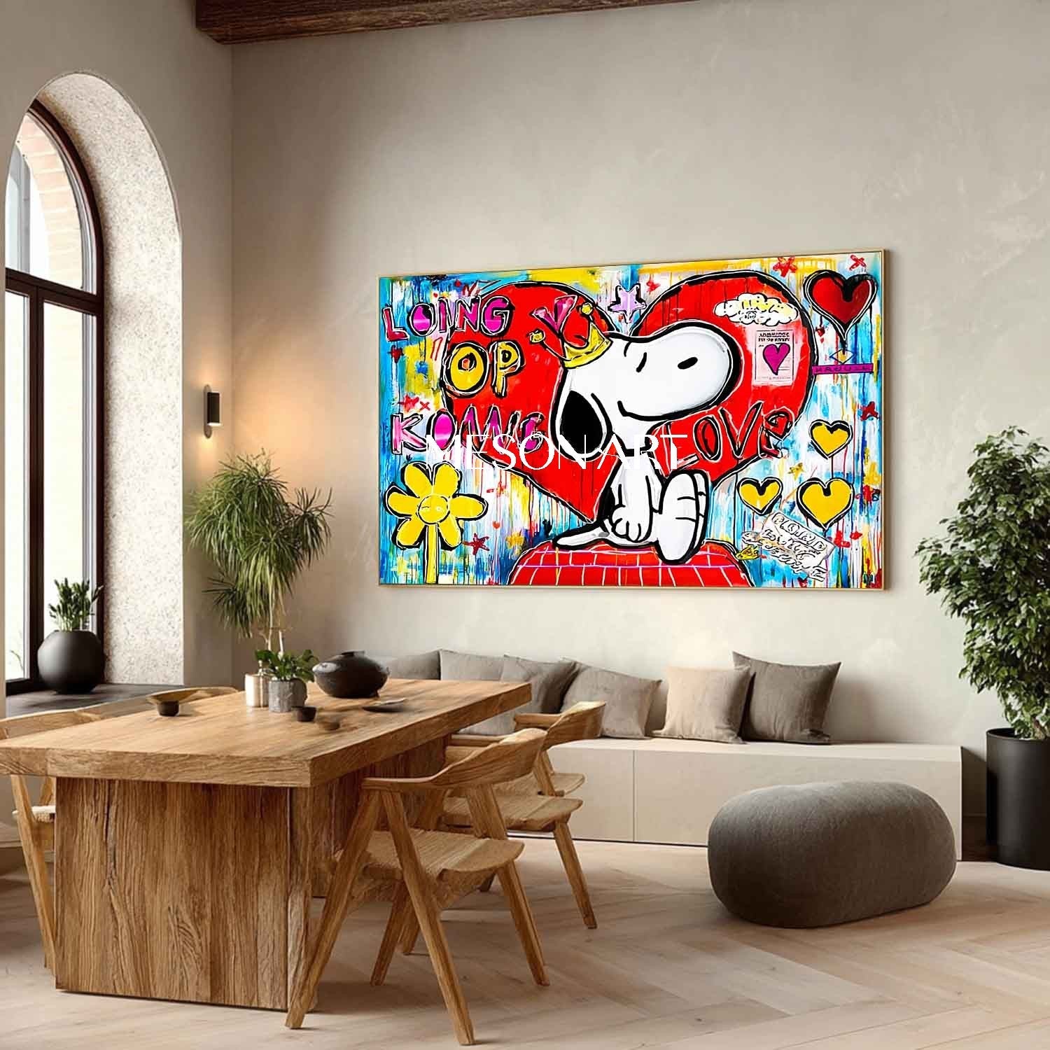 Snoopy King of Hearts Pop Art Impasto Painting