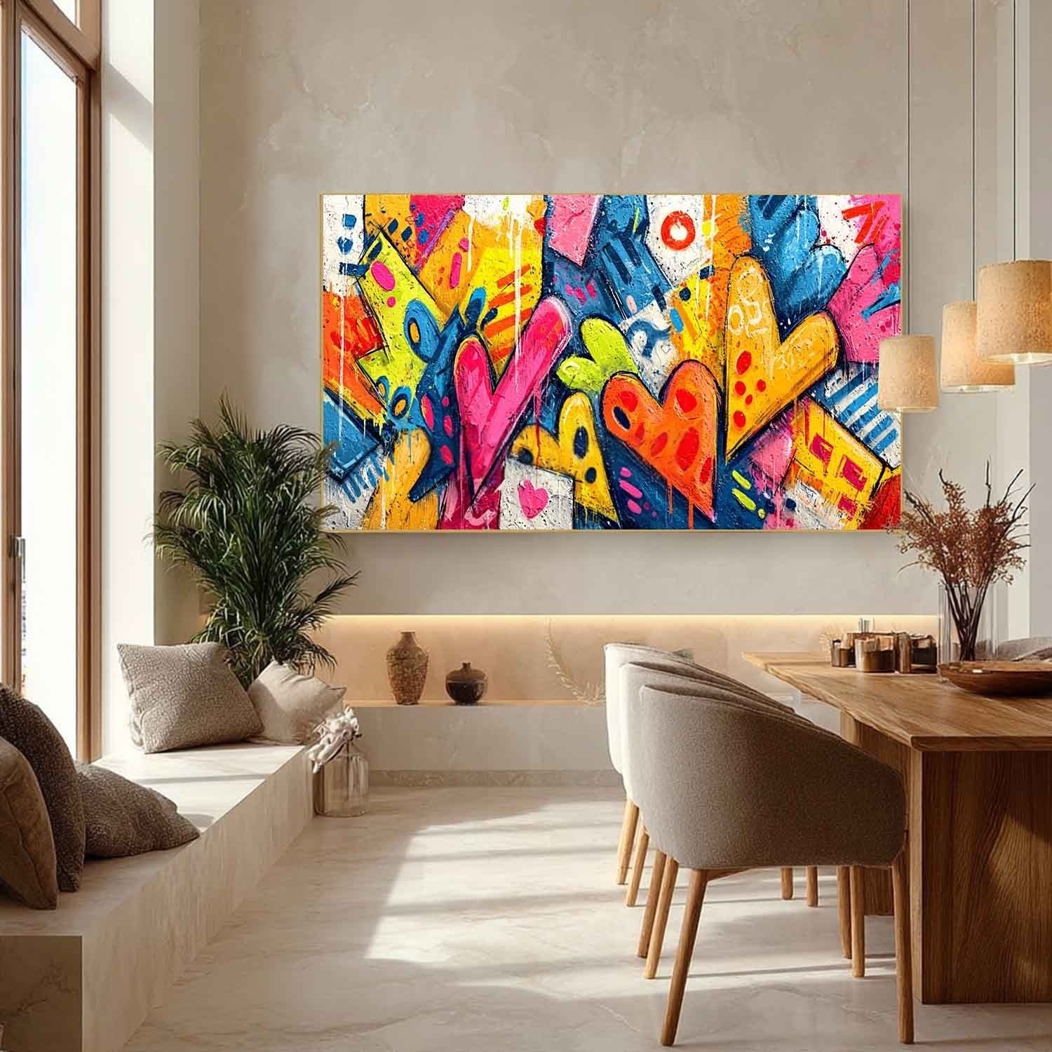 Wide Format Graffiti Love Hearts Impasto Painting
