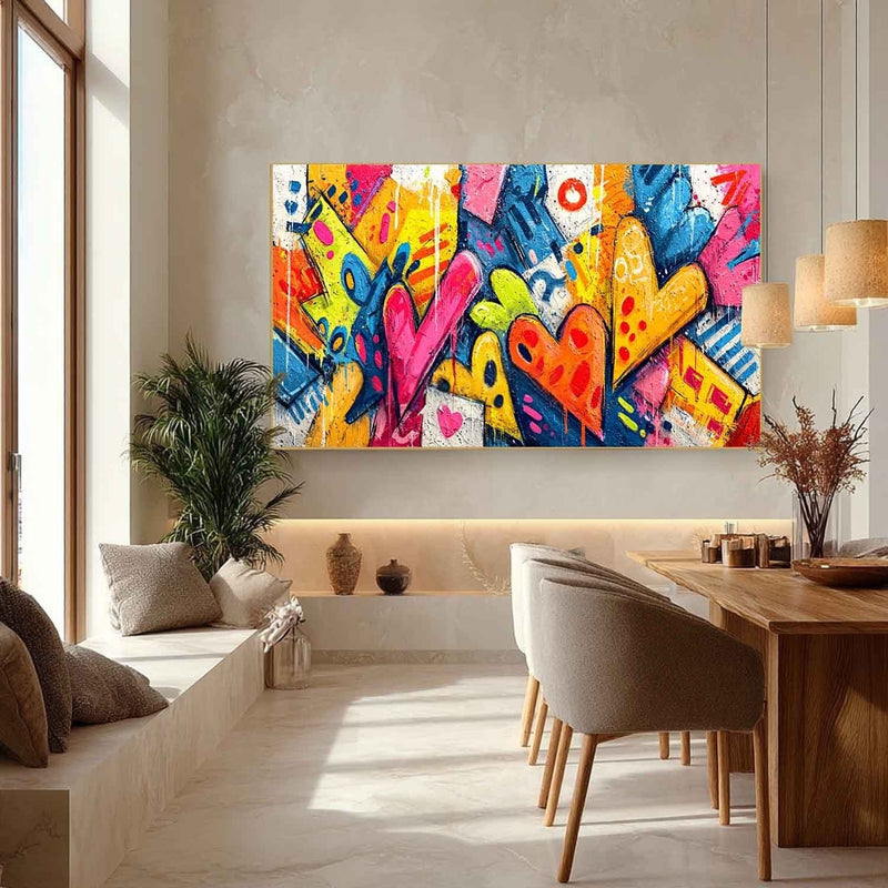 Wide Format Graffiti Love Hearts Impasto Painting