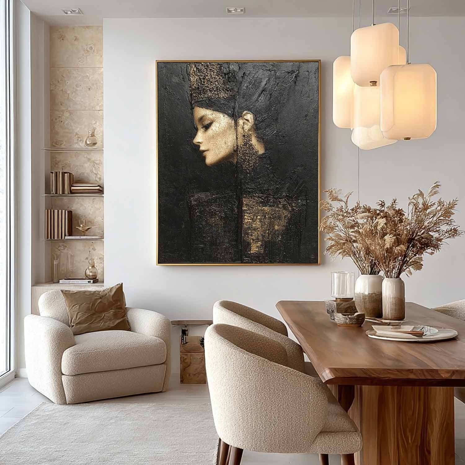 Wall Art Black Gold Female Profile Portrait