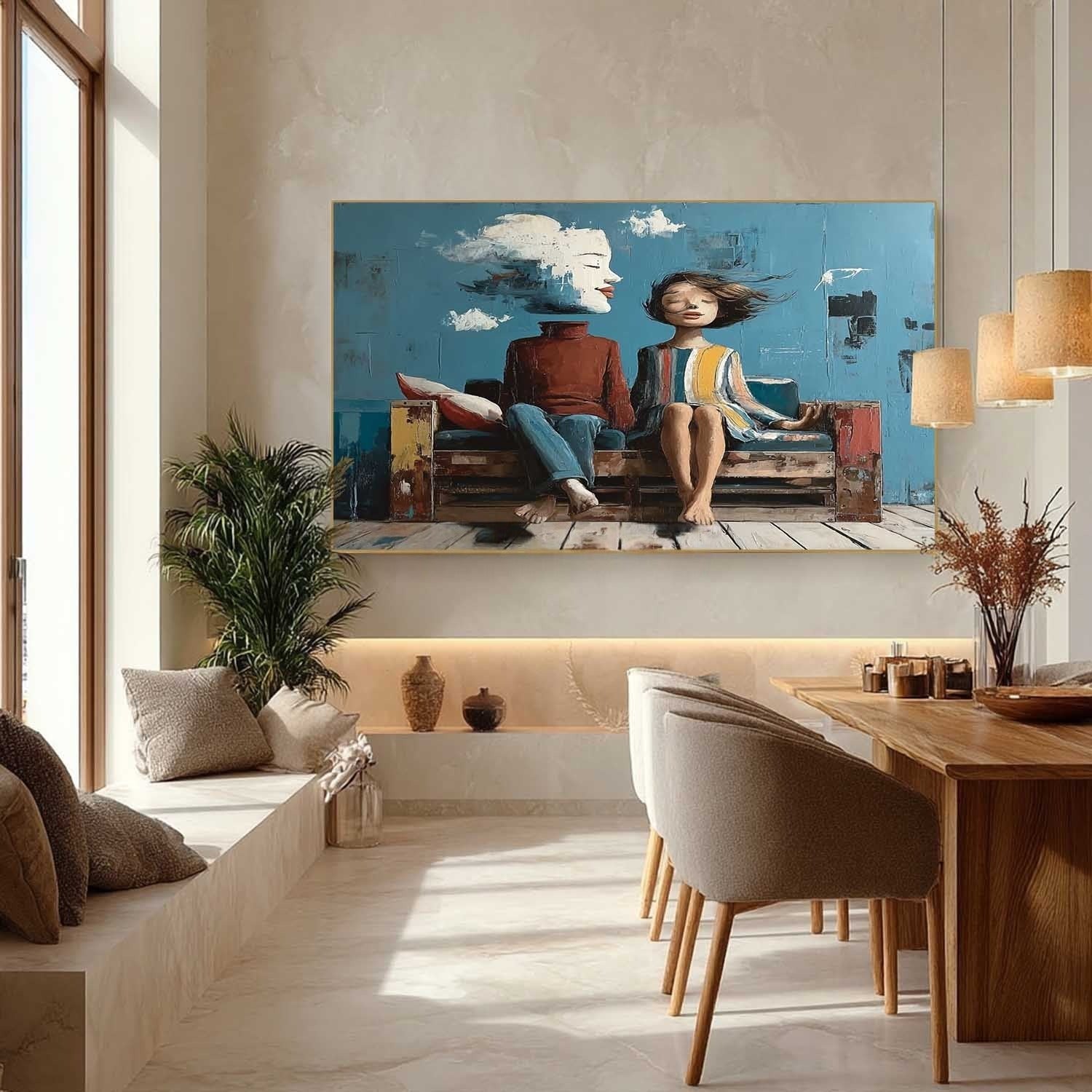 Surreal Couple Cloud Portrait Art Oil Painting
