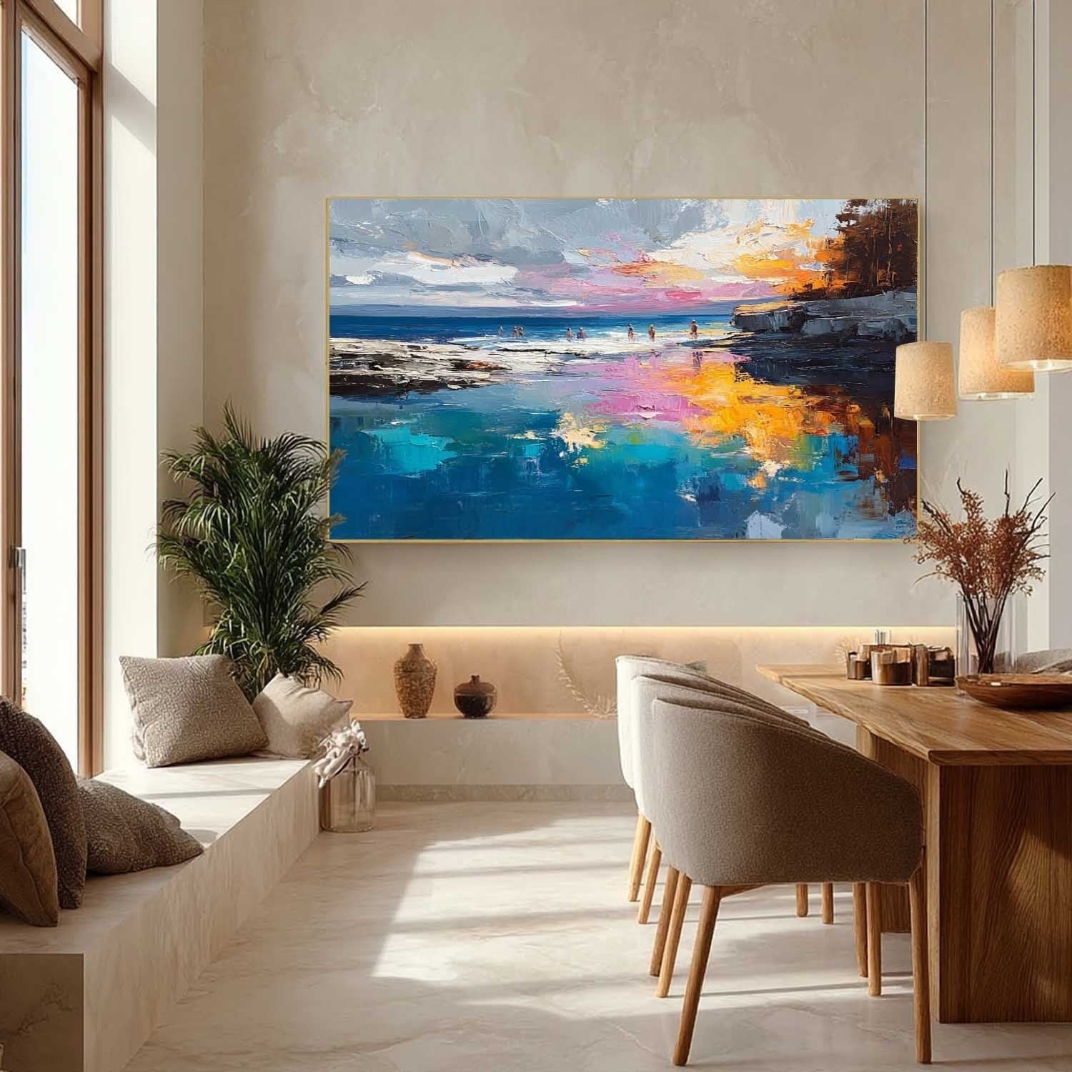 Vibrant Coastal Sunset Impasto Painting