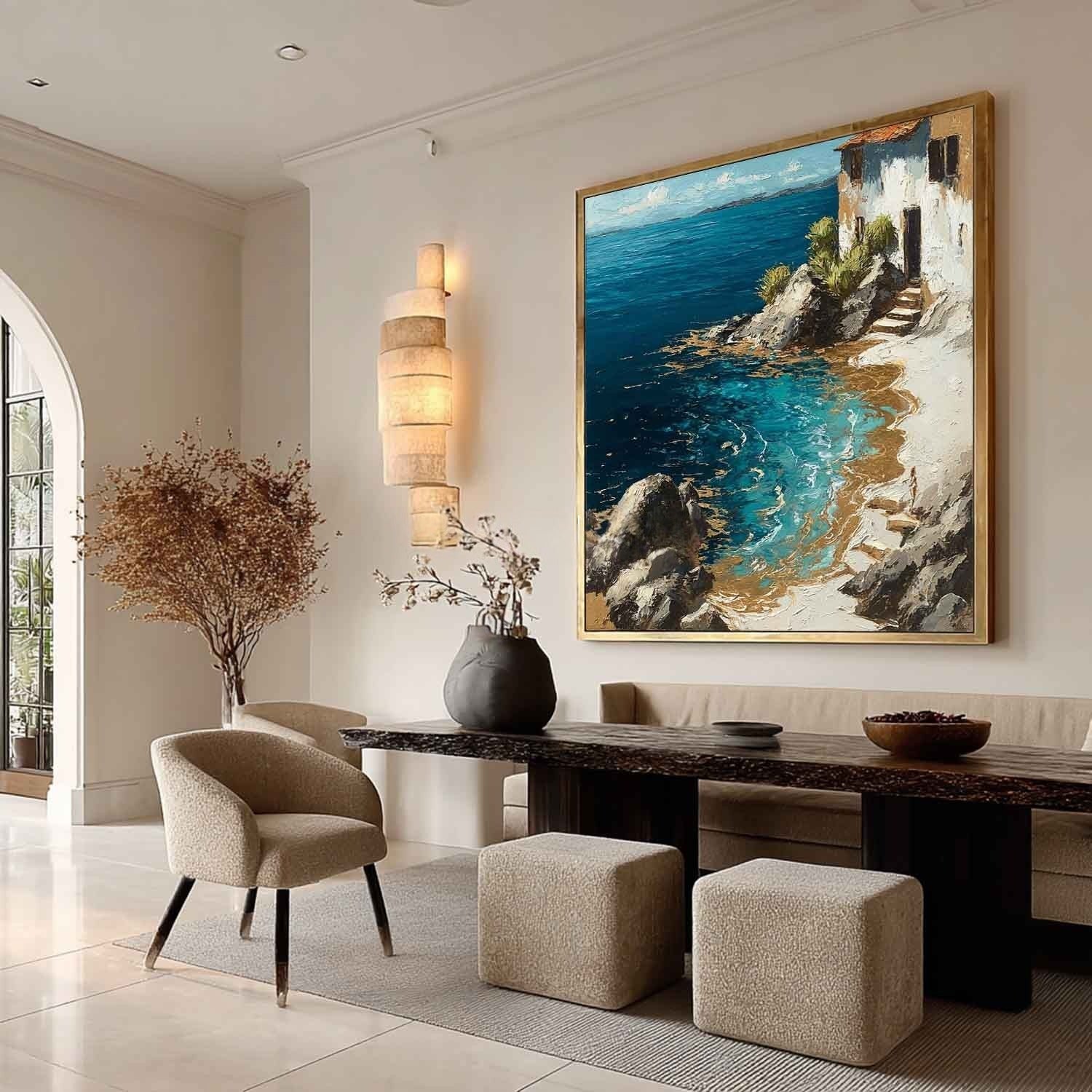 Mediterranean Coastal Villa Impasto Painting