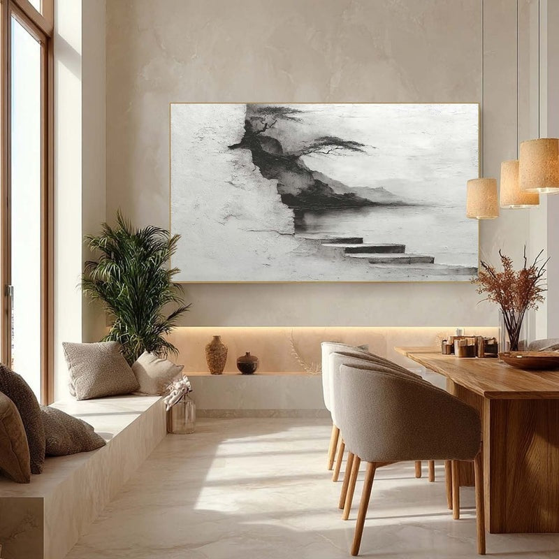 Wall Art Monochrome Cliff Tree Lakeside Landscape