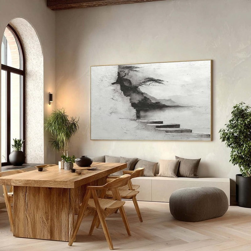 Wall Art Monochrome Cliff Tree Lakeside Landscape