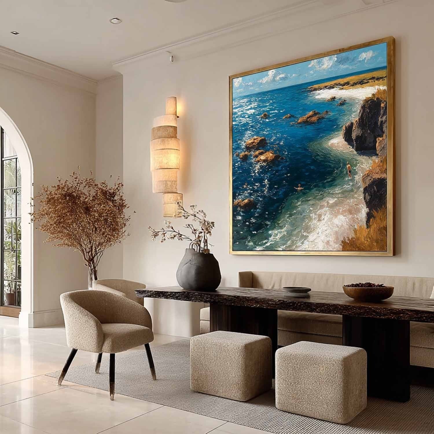 Cliffside Coastal Vista Impasto Painting