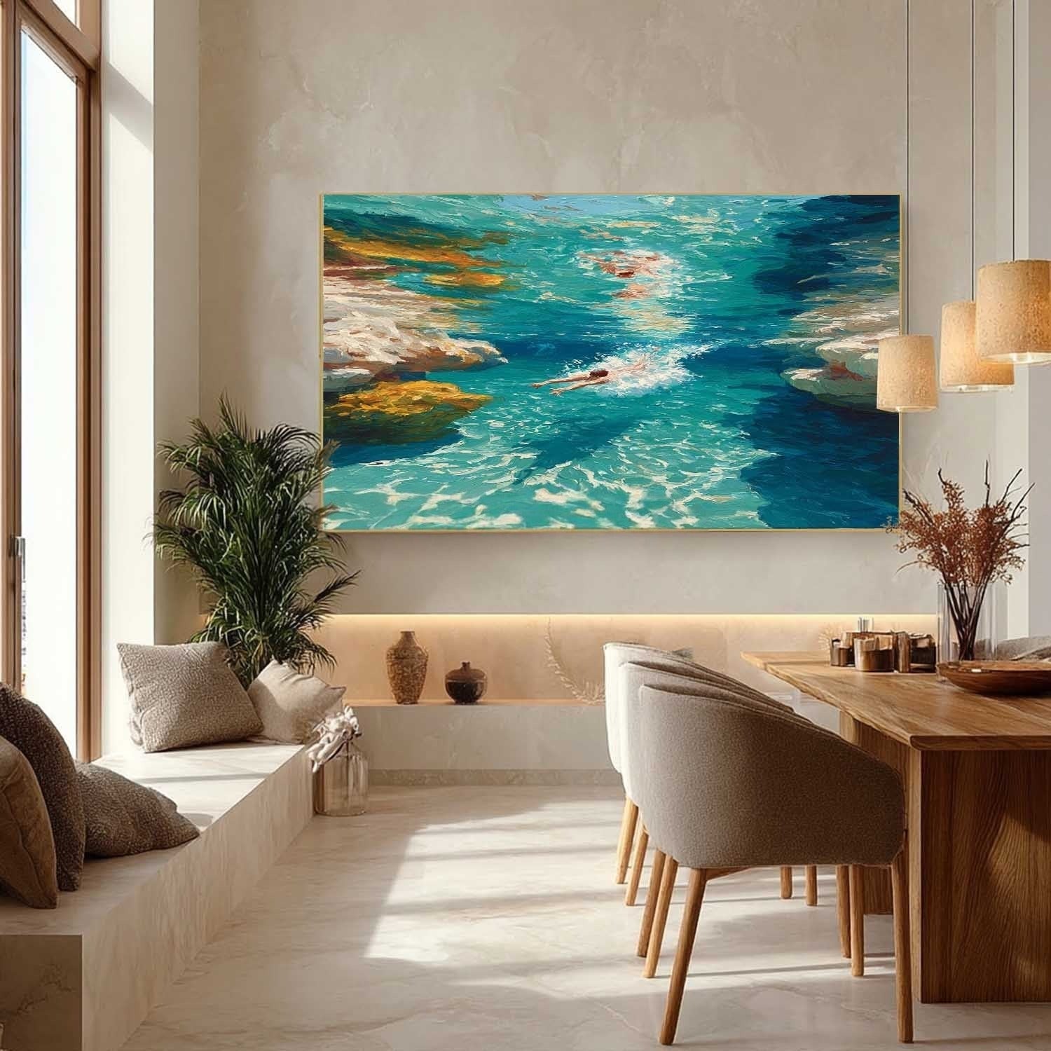 Wall Art Turquoise Cove Swimmers Impasto