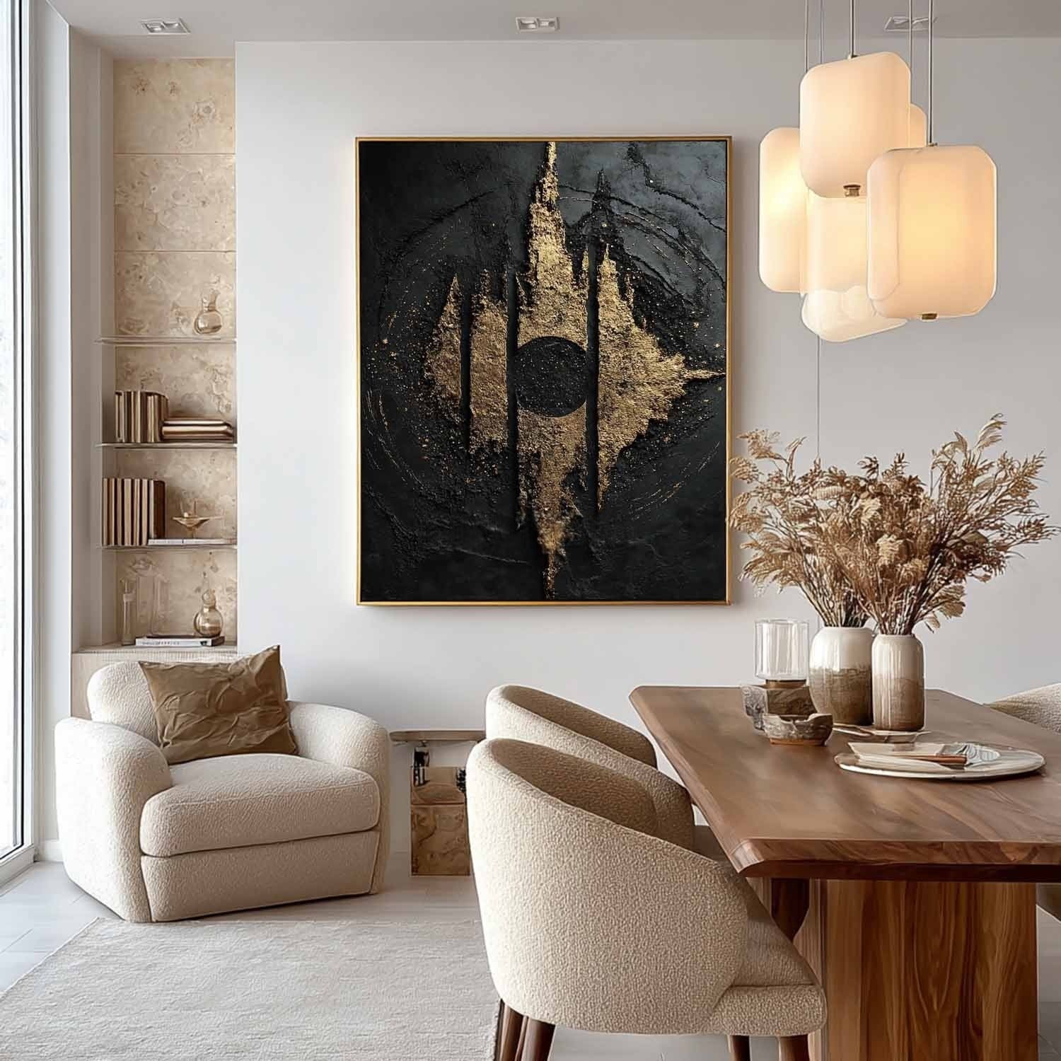 Wall Art Abstract Black Gold Modern Palette Knife