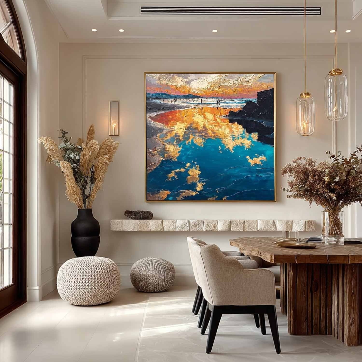 Golden Hour Beach Reflection Impasto Painting