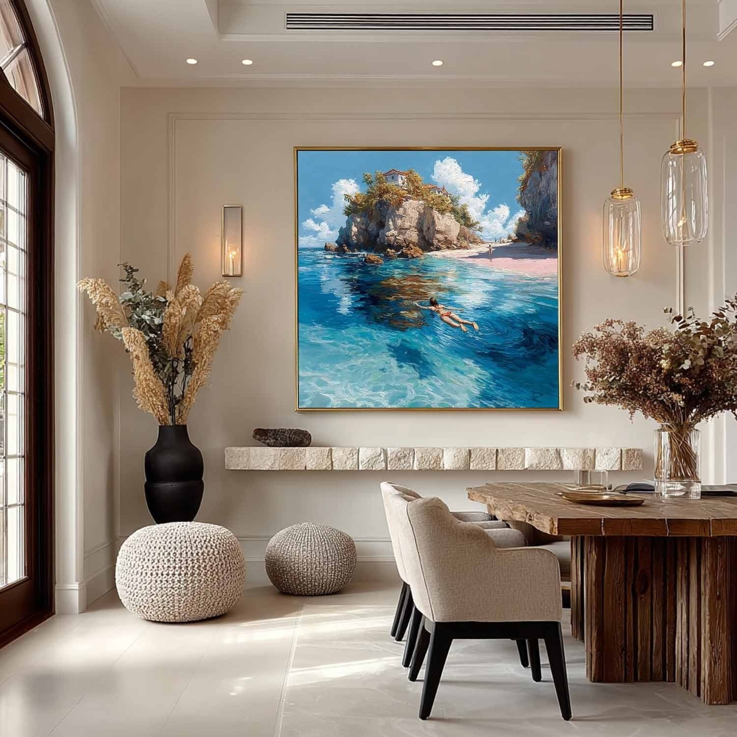 Tropical Snorkeling Cove Impasto Painting