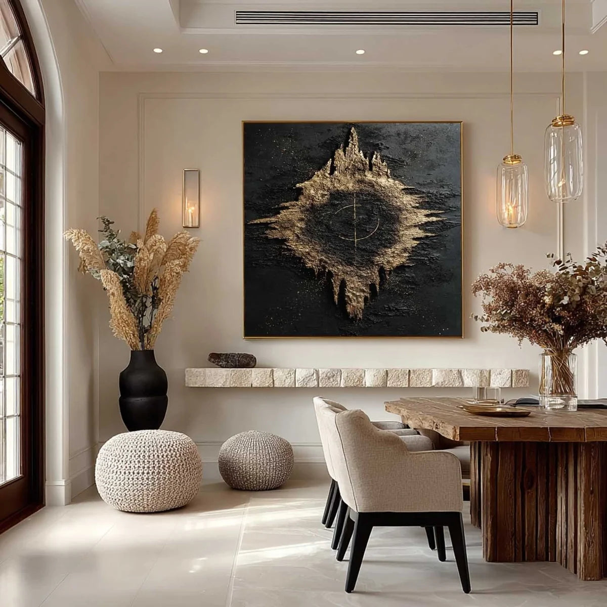 Black Gold Abstract Geode Bas-Relief Painting