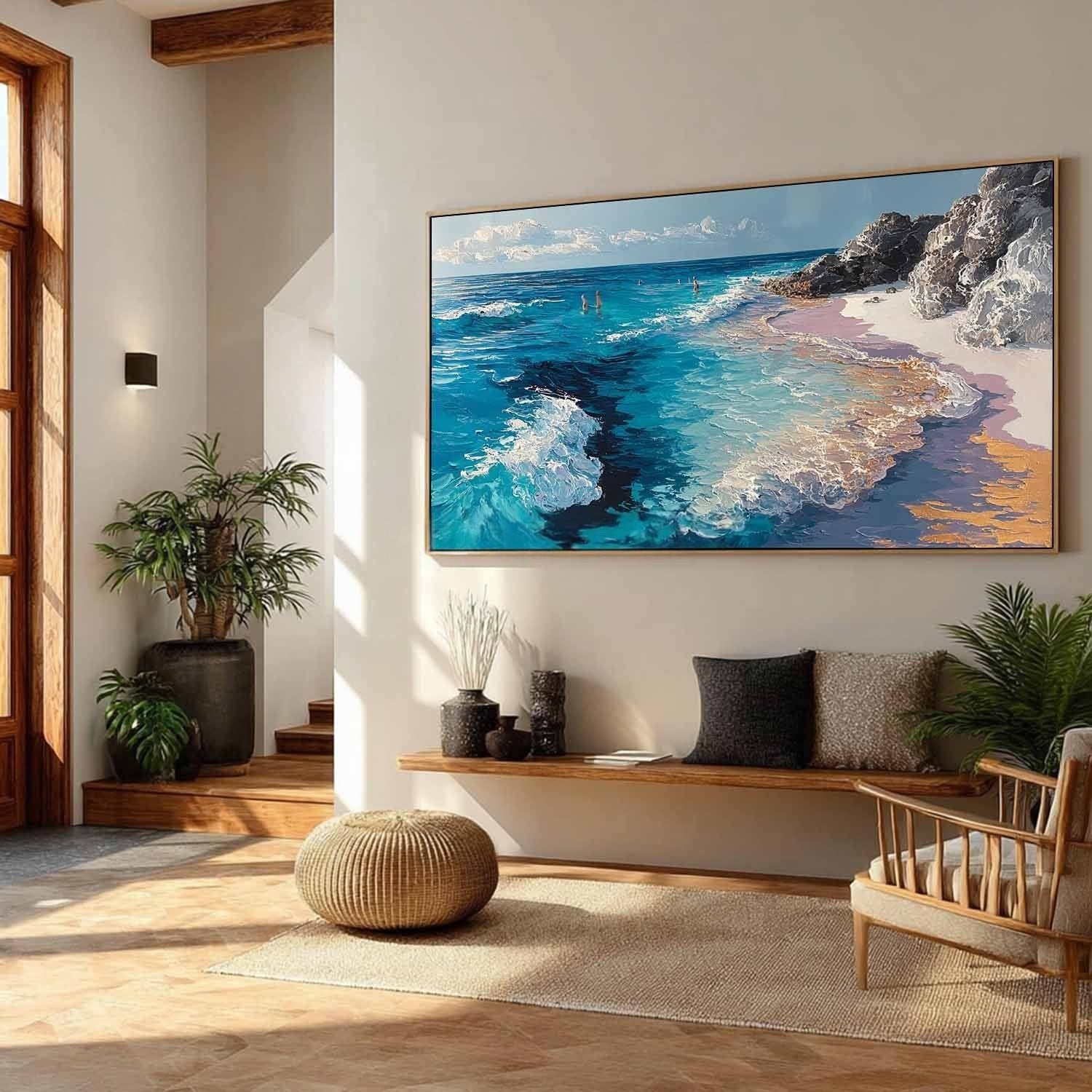 Coastal Beach Scene Impasto Painting