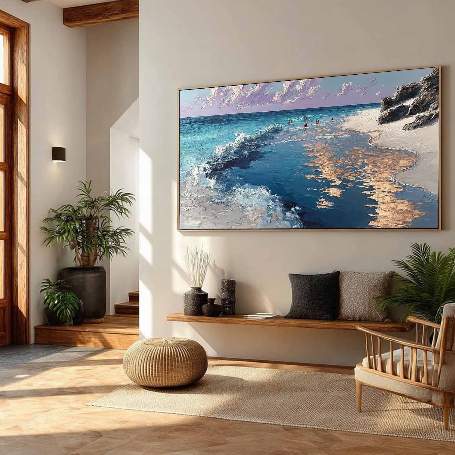 Golden Hour Beach Impasto Painting