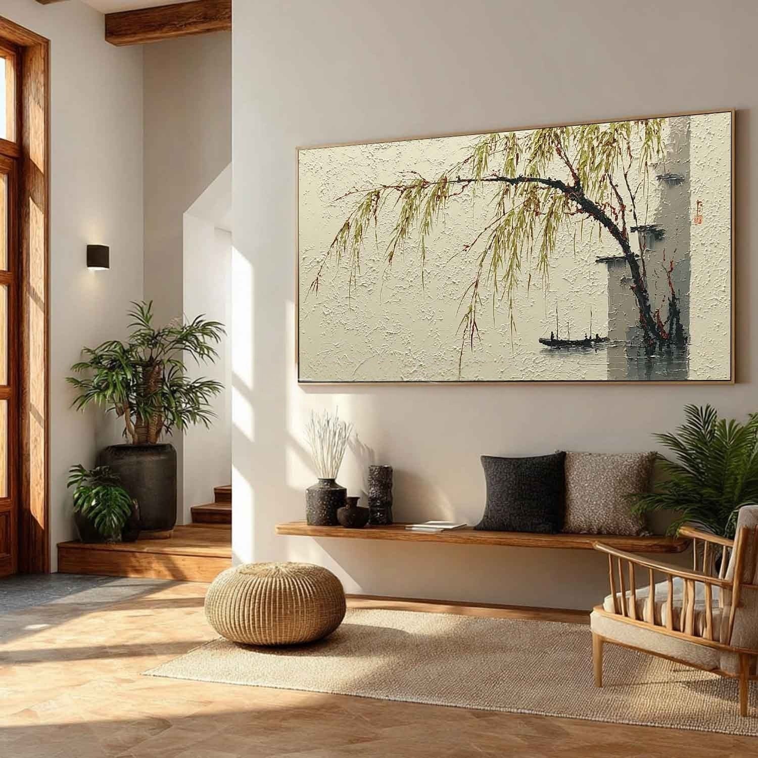 Wall Art Jiangnan Water Town Willow Boat