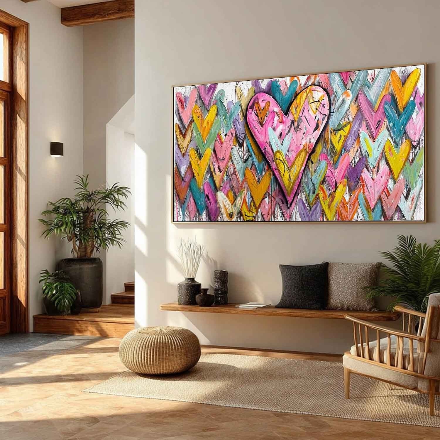 Wide Chevron Heart Impasto Painting