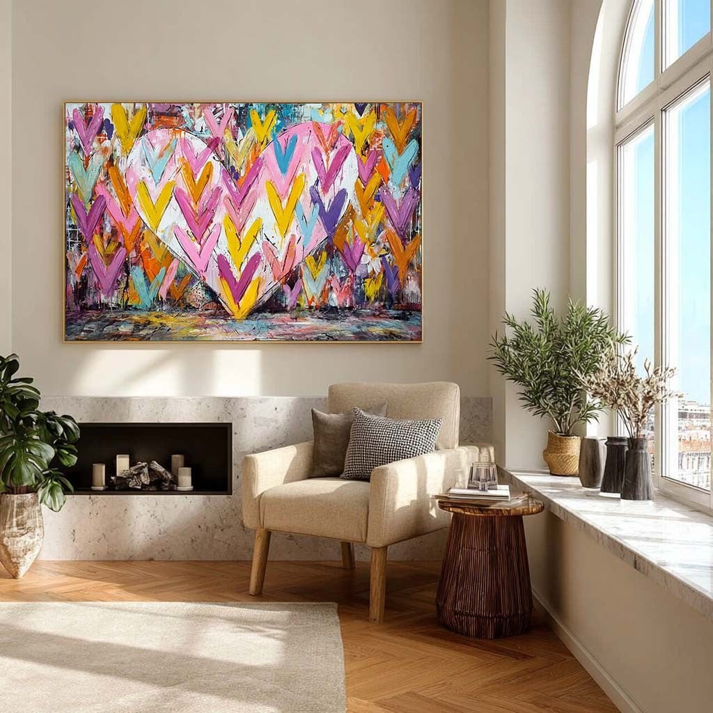 Vibrant Chevron Heart Impasto Painting