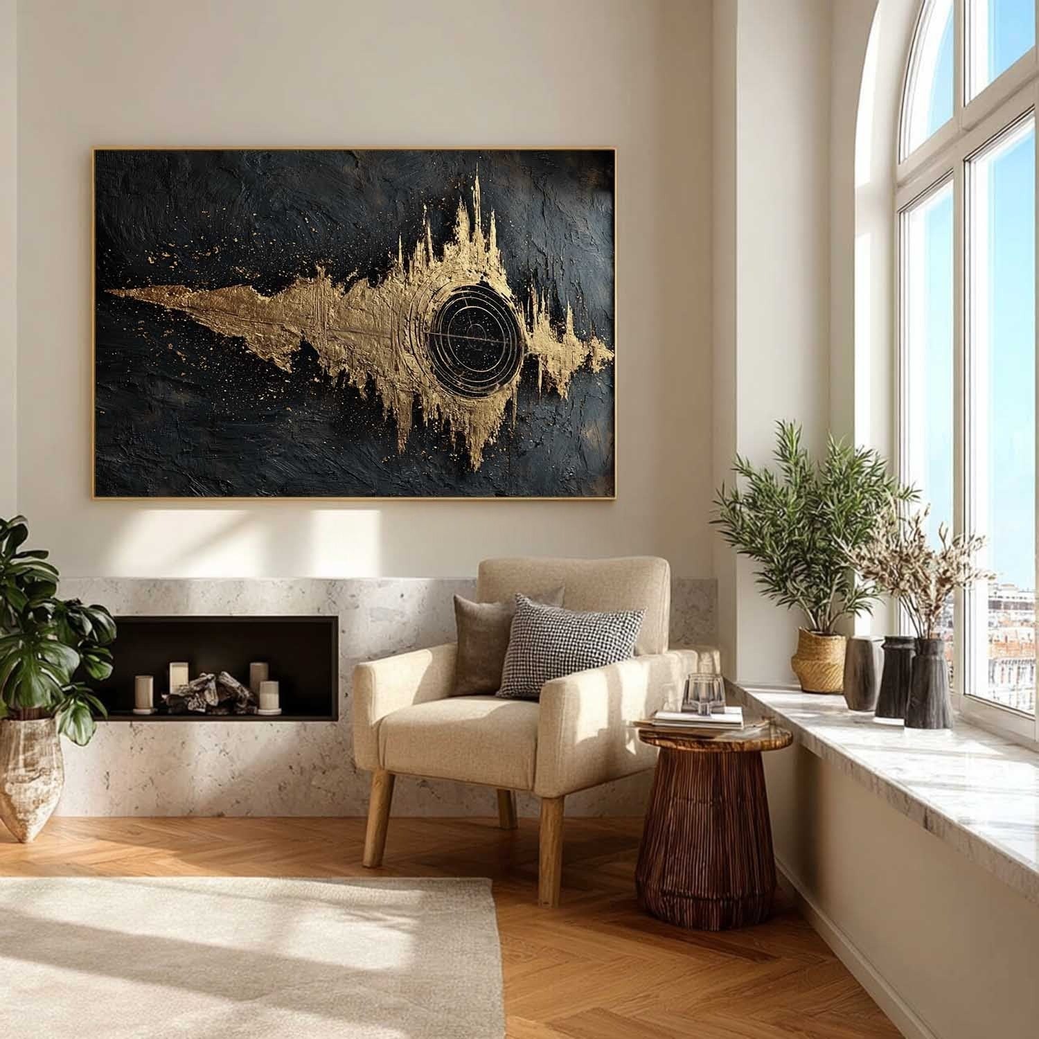 Wall Art Abstract Soundwave Black Gold Painting