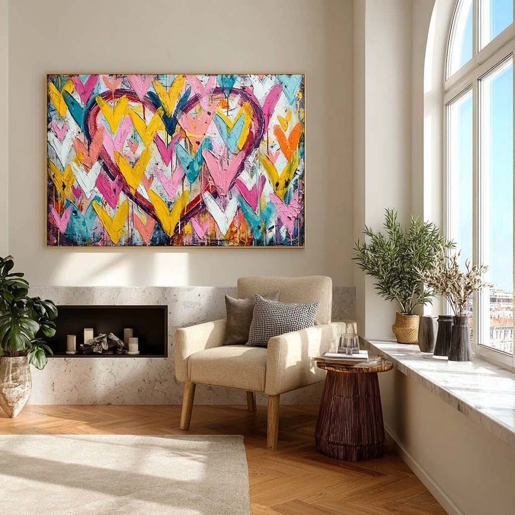 Double Chevron Heart Impasto Painting