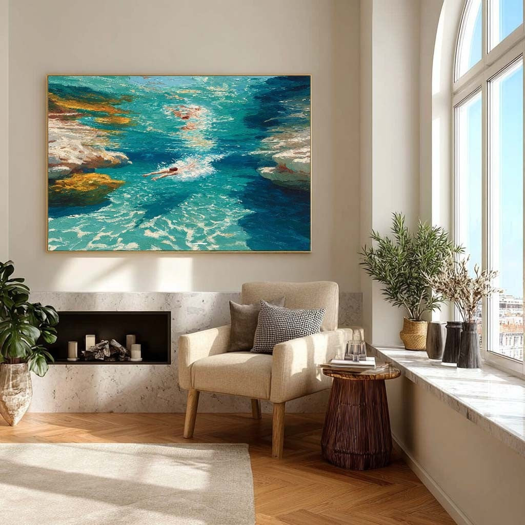 Wall Art Turquoise Cove Swimmers Impasto